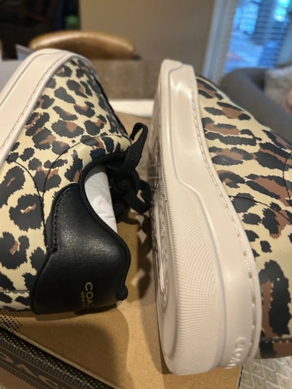 Coach Black/Leopard High Line Leather Sneaker With Leopard Print